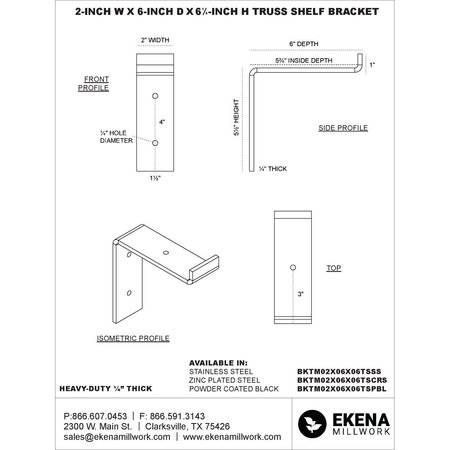 Ekena Millwork Steel Truss Shelf Bracket, Antiqued Brass 2"W x 6"D x 6 1/4"H BKTM02X06X06TSABS